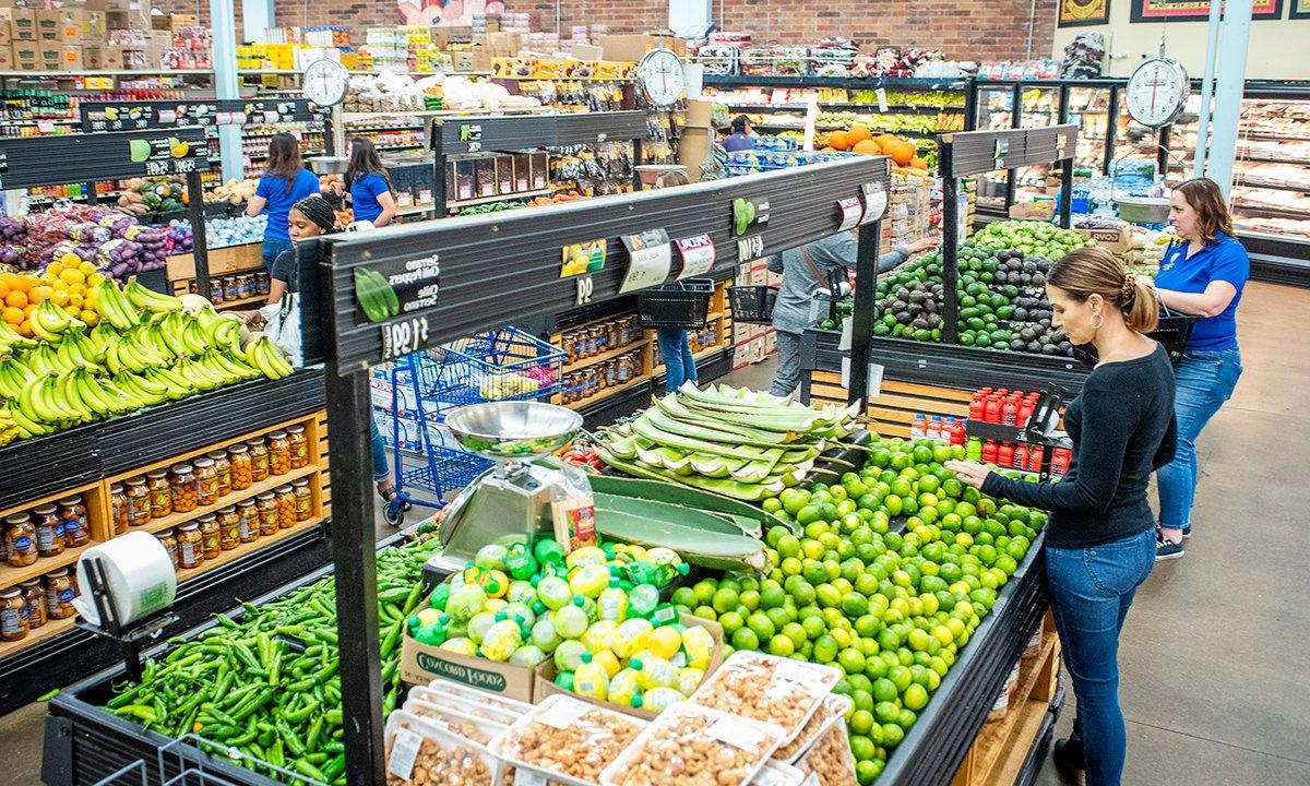 The produce section in a grocery store